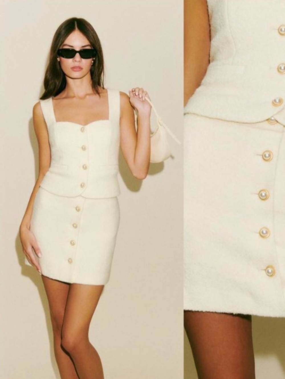 Reformation Cream Skirt Set - Amora Top and Brielle Skirt